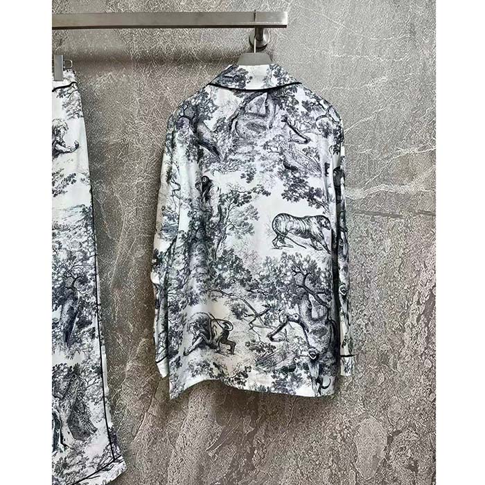 Dior Women CD Dior Chez Moi Shirt White Navy Blue Toile De Jouy Silk Twill