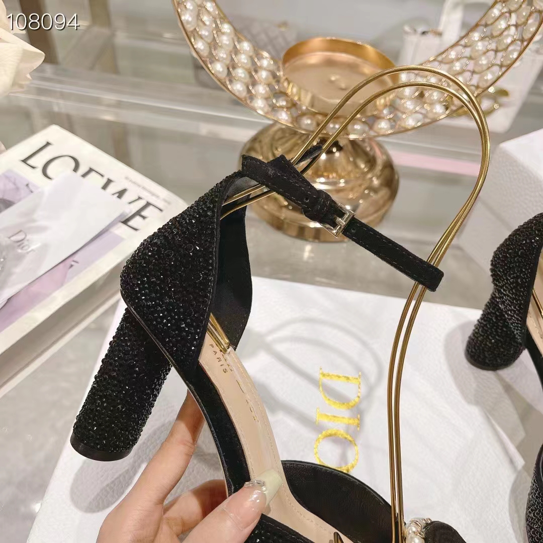 Dior Women CD Dior Rose Pump Black Suede Calfskin Strass White Resin Pearls