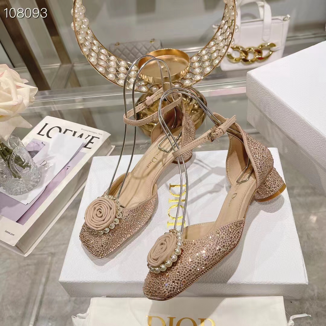 Dior Women CD Dior Rose Pump Nude Suede Calfskin Strass White Resin Pearls Reference: KCB876CST_S55U