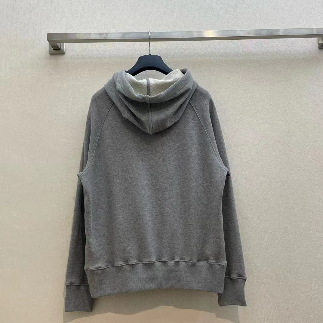 Dior Men CD Embroidered Hooded Sweatshirt Gray Cotton Jersey Green Dragon