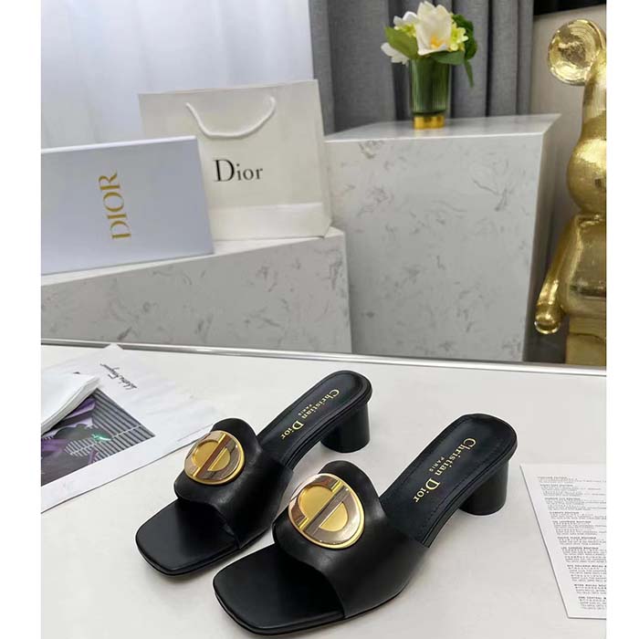Dior Women CD Forever Dior Heeled Slide Black Calfskin Reference: KCQ934VEA_S900