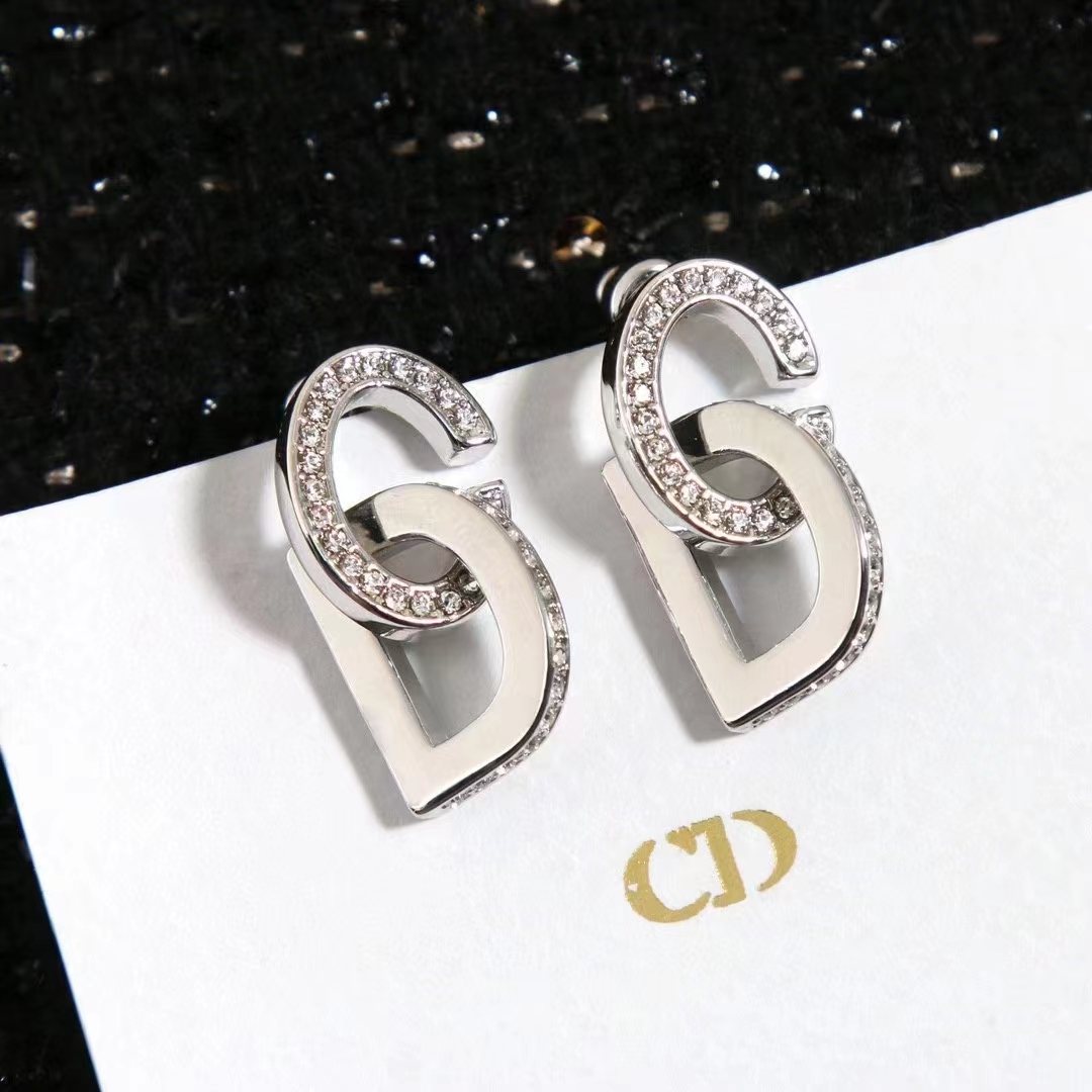 Dior Women CD Lock Earrings Silver-Finish Metal Silver-Tone Crystals