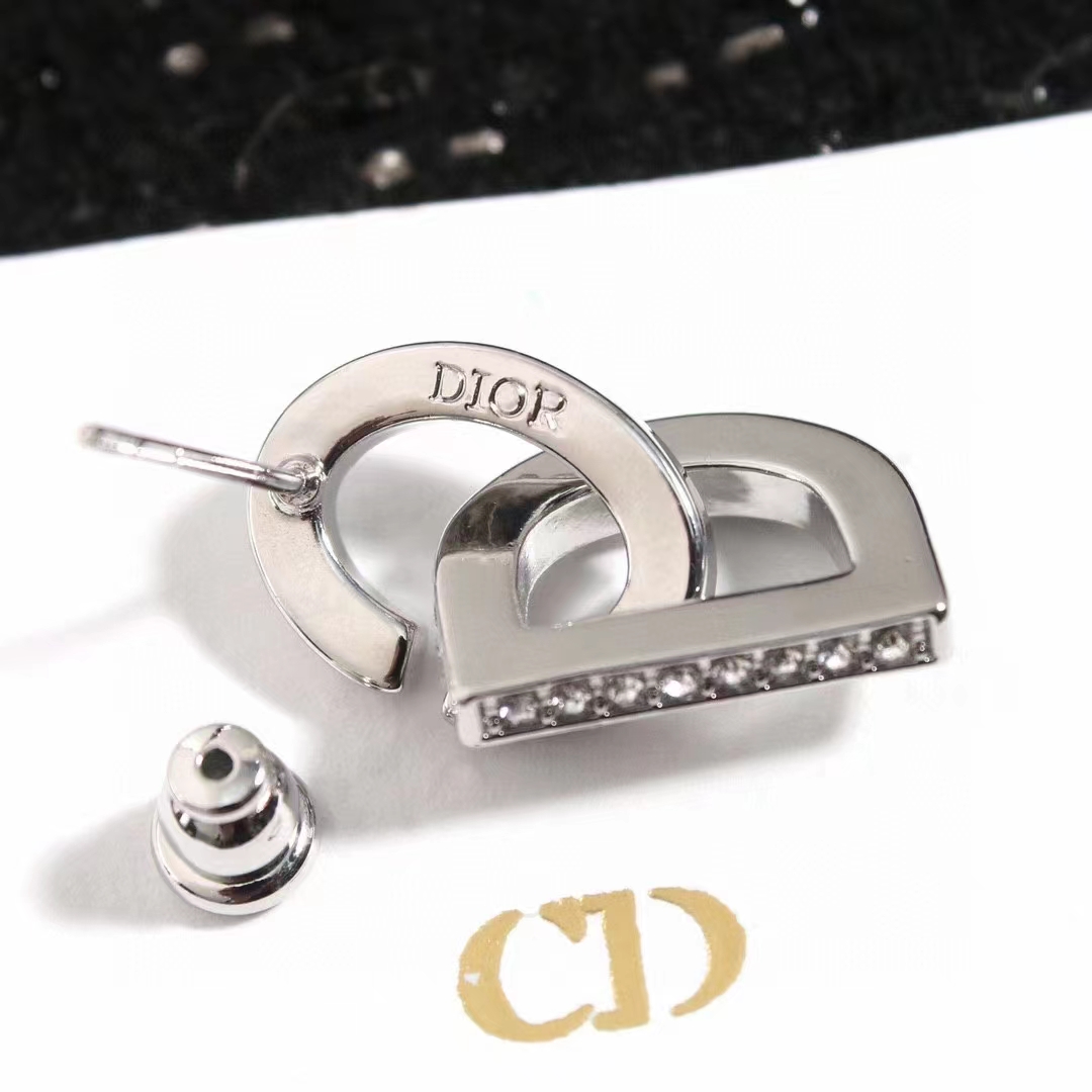 Dior Women CD Lock Earrings Silver-Finish Metal Silver-Tone Crystals