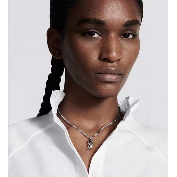 Dior Women CD Lock Necklace Silver-Finish Metal Silver-Tone Crystals