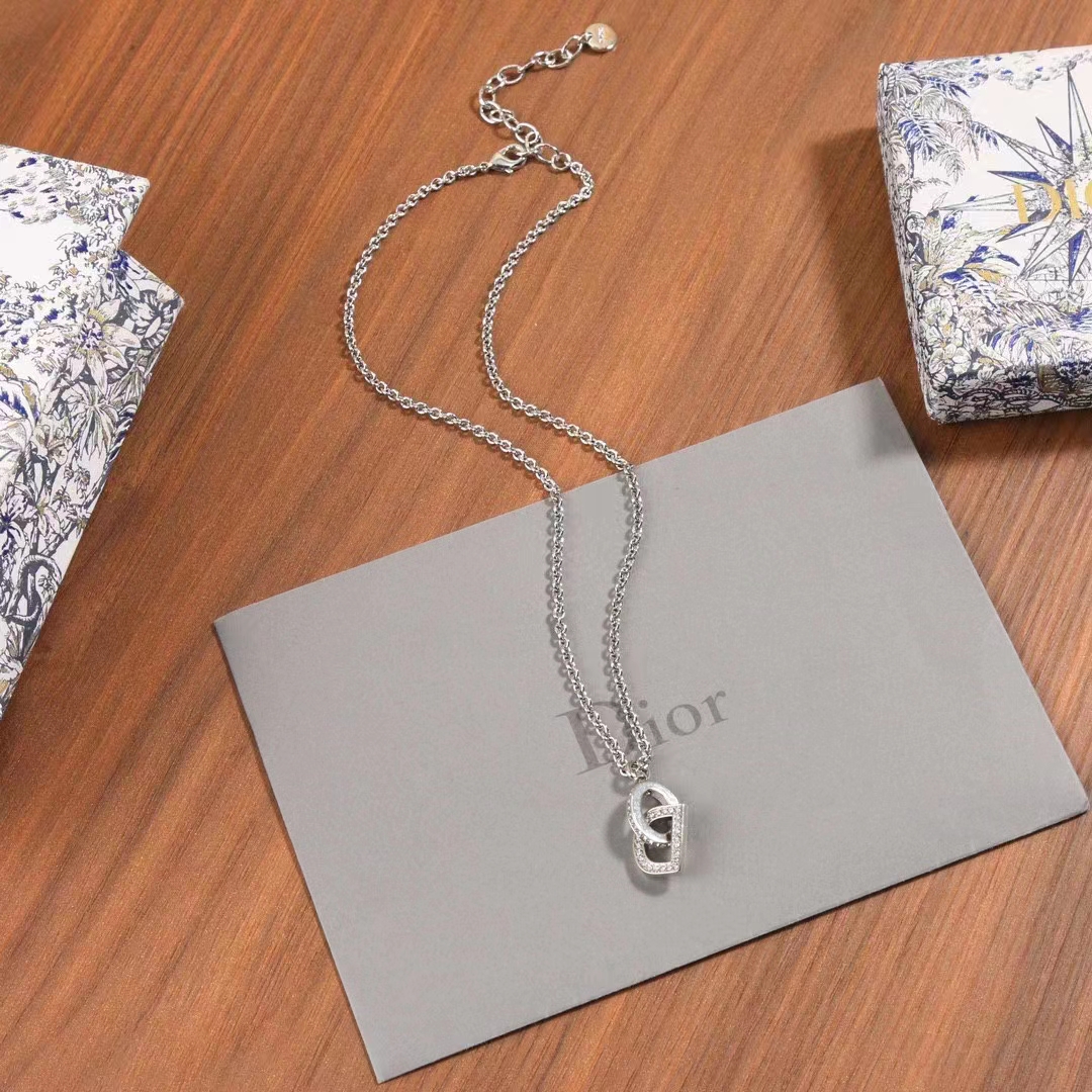 Dior Women CD Lock Necklace Silver-Finish Metal Silver-Tone Crystals