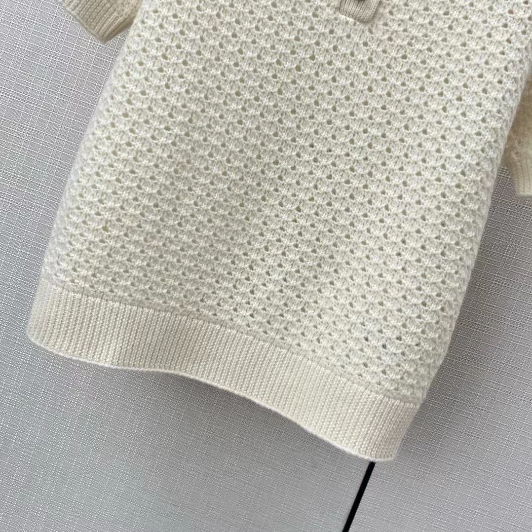 Dior Women CD Macrocannage Polo Shirt Ecru Alpaca Cashmere Silk Openwork Knit