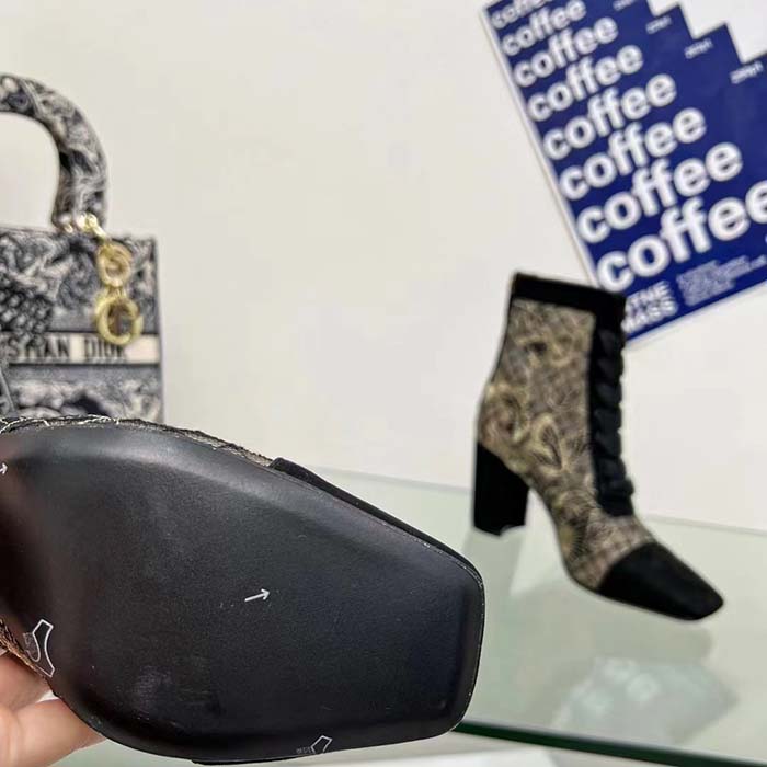 Dior Women CD Naughtily-D Ankle Boot Mesh Embroidered Black Butterfly Metallic Thread Suede Calfskin KCI980BXT_S21X