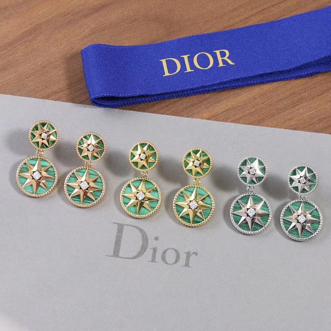 dior women cd rose des vents earring yellow gold Di*m*nds malachite