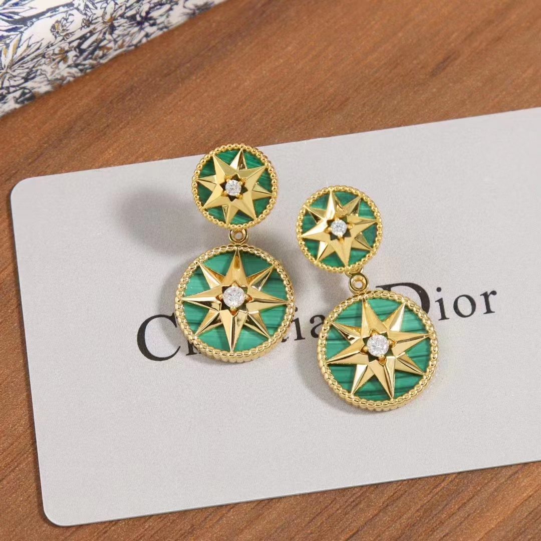 dior women cd rose des vents earring yellow gold Di*m*nds malachite