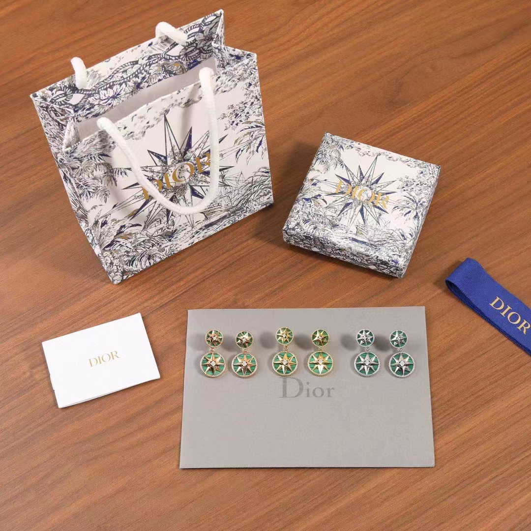 dior women cd rose des vents earring yellow gold Di*m*nds malachite