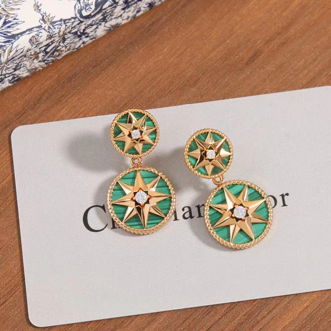 dior women cd rose des vents earring yellow gold Di*m*nds malachite