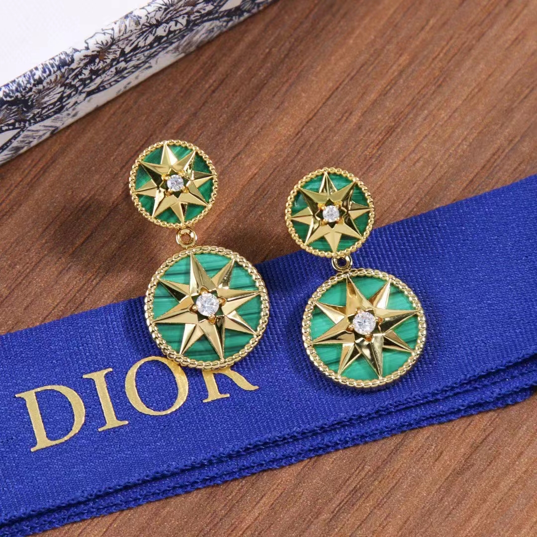 dior women cd rose des vents earring yellow gold Di*m*nds malachite