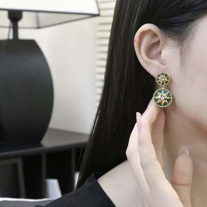 dior women cd rose des vents earring yellow gold Di*m*nds malachite