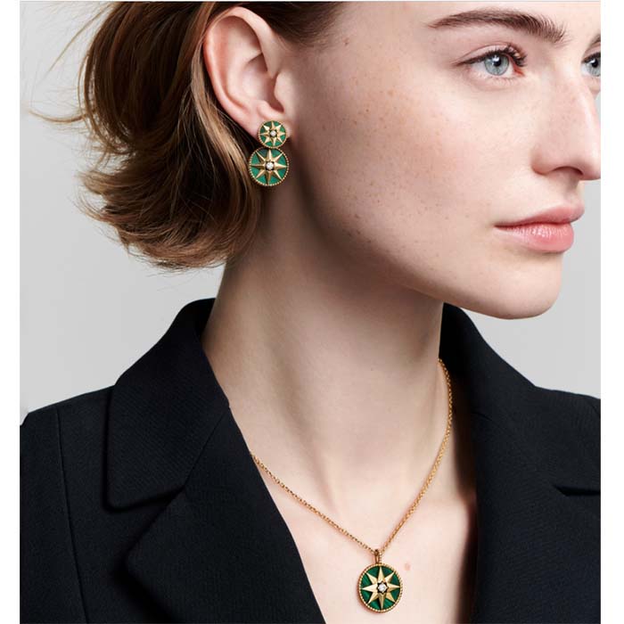 dior women cd rose des vents earring yellow gold Di*m*nds malachite