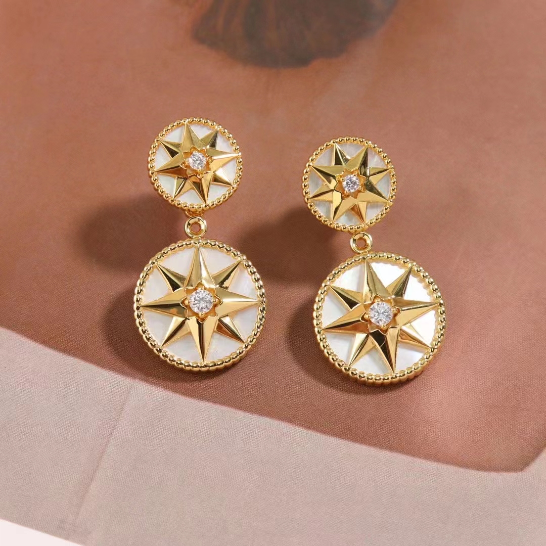 dior women cd rose des vents earring yellow gold Di*m*nds pearl