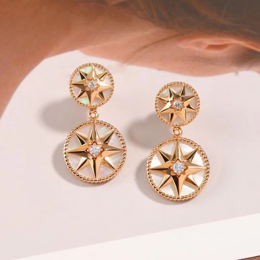 dior women cd rose des vents earring yellow gold Di*m*nds pearl