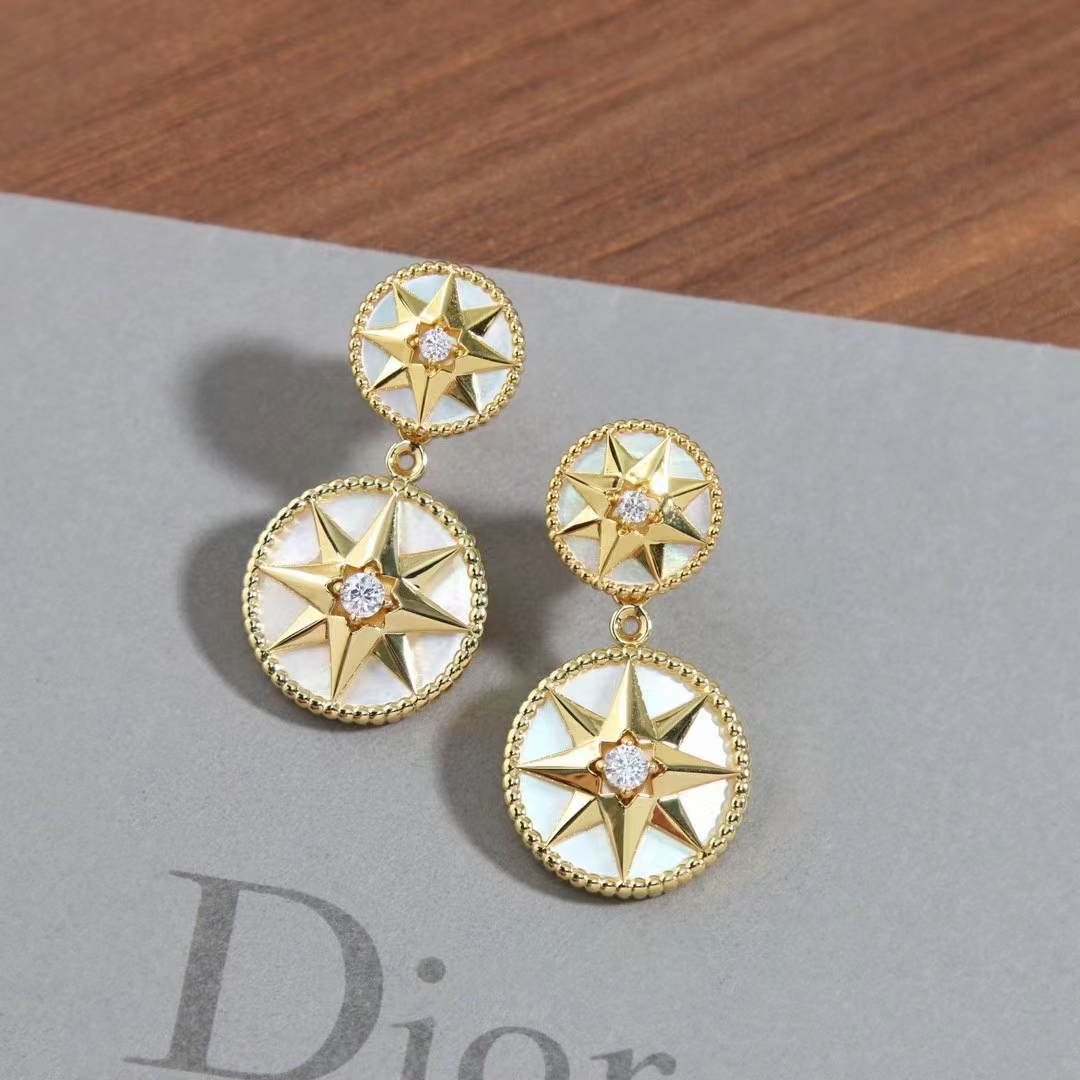 dior women cd rose des vents earring yellow gold Di*m*nds pearl