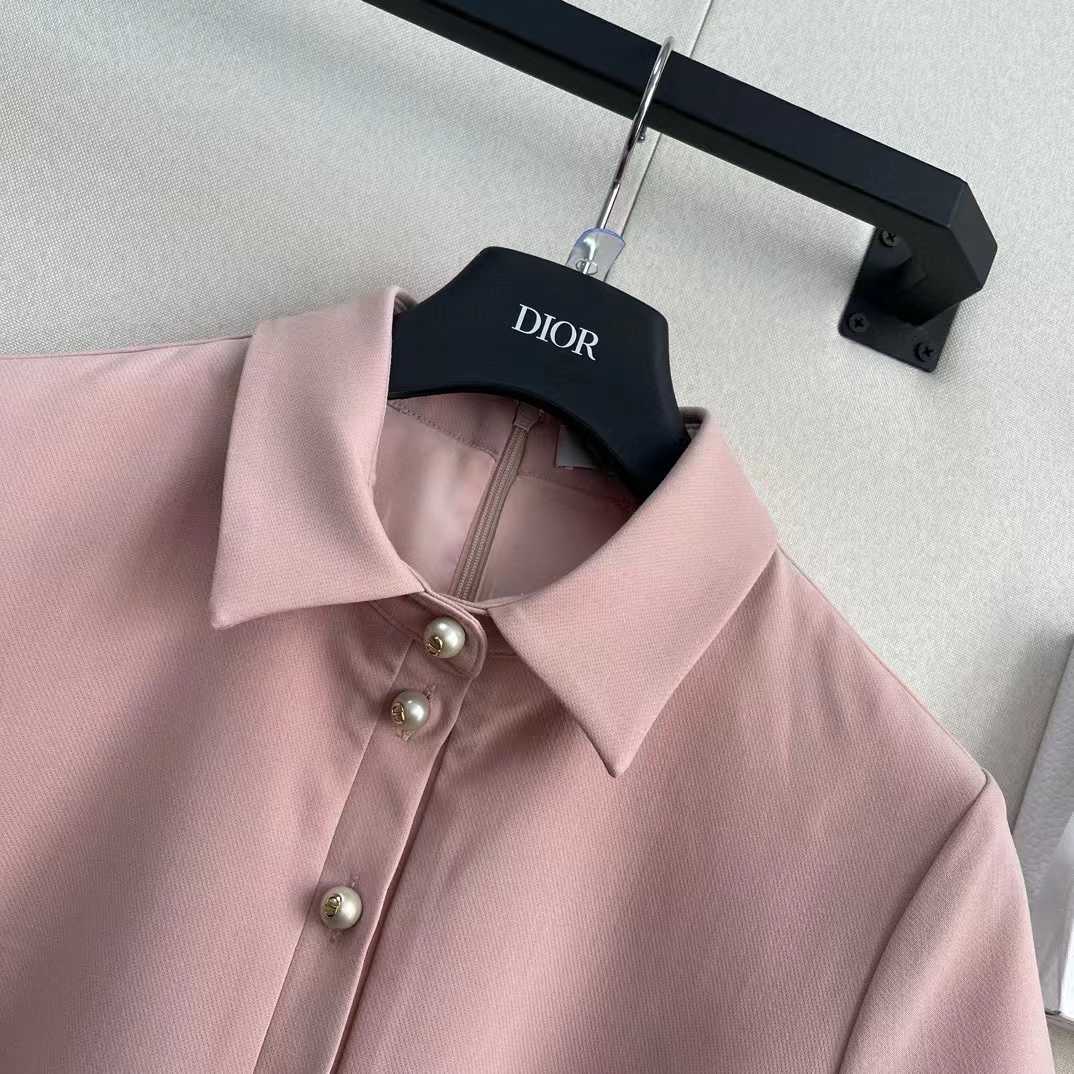 Dior Women CD Short Belted Shirt Dress Pink Wool Silk