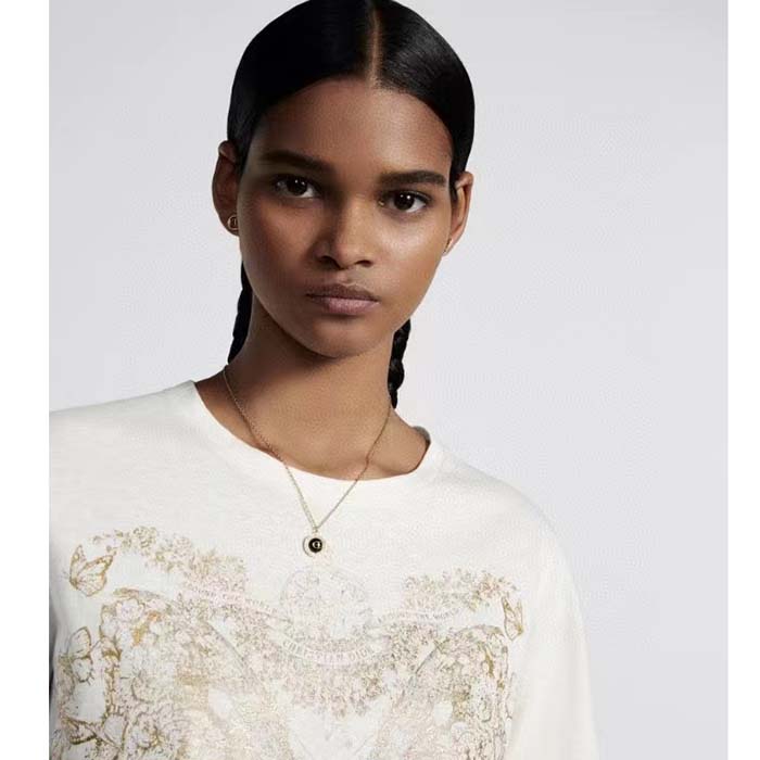 Dior Women Petit CD Baroque Necklace White Resin Pearls Black Glass