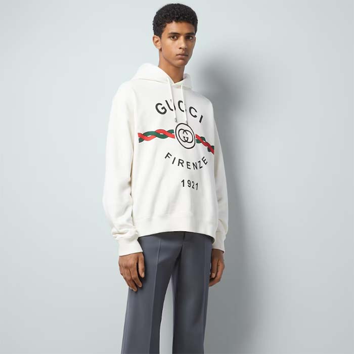 G*u*i men cotton G*u*i firenze 1921 hooded sweatshirt white jersey long sleeves