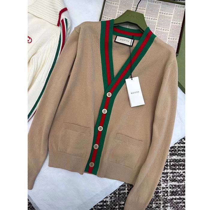 G*u*i women gg knit wool cardigan web v-neck long sleeves