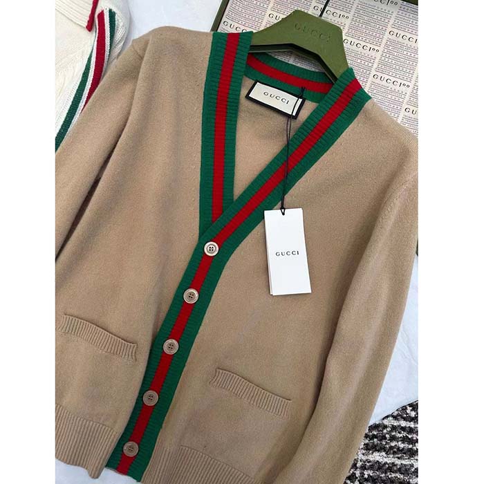 G*u*i women gg knit wool cardigan web v-neck long sleeves