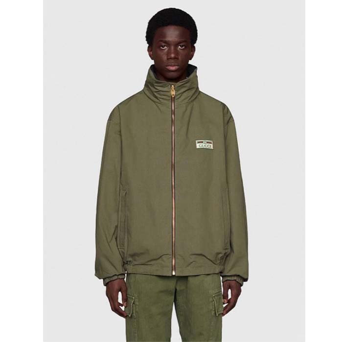 G*u*i men gg lightweight canvas jacket olive green nylon interlocking g