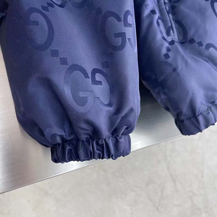 G*u*i men jumbo gg canvas down jacket blue nylon front zip pockets