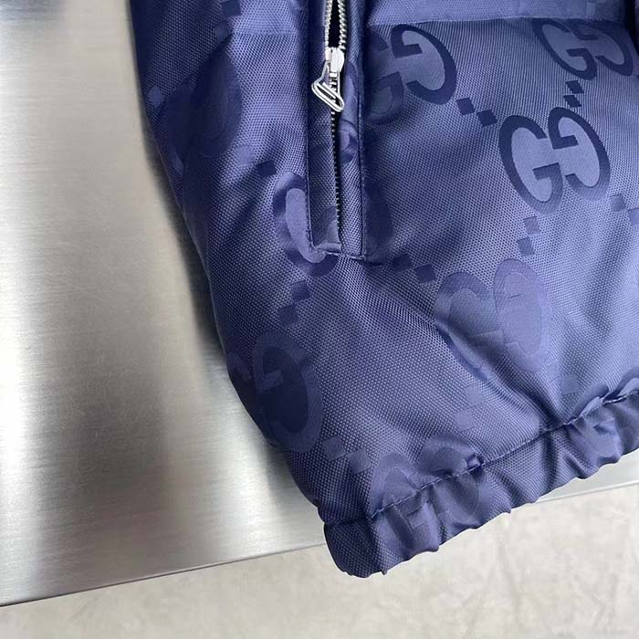 G*u*i men jumbo gg canvas down jacket blue nylon front zip pockets