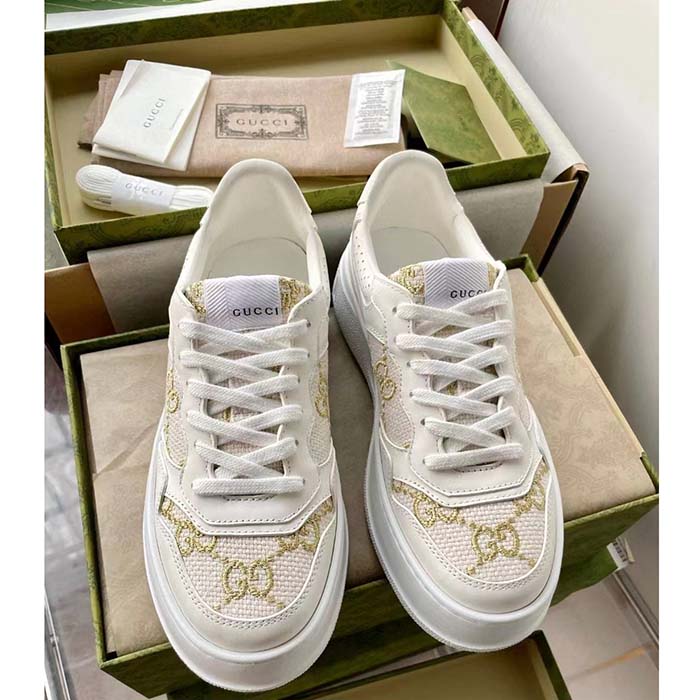 G*u*i unisex gg sneaker white leather lace-up mid-heel