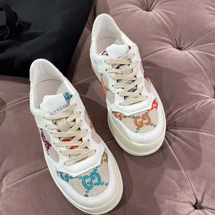 G*u*i unisex gg sneaker white leather rubber sole mid-heel