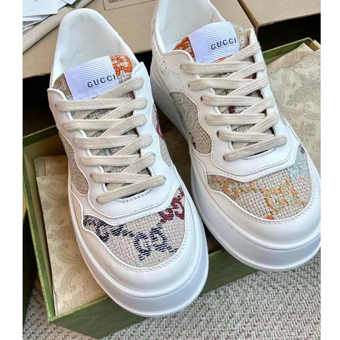 G*u*i unisex gg sneaker white leather rubber sole mid-heel