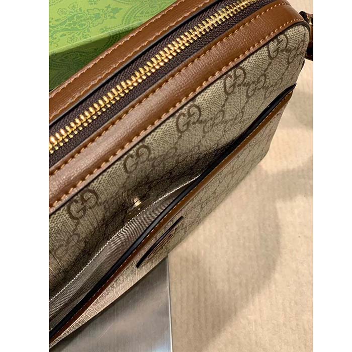 G*u*i unisex messenger bag interlocking g beige ebony gg supreme canvas brown leather style ‎675891 92thg 8563
