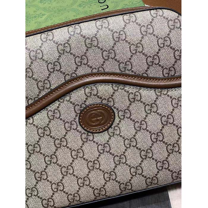 G*u*i unisex messenger bag interlocking g beige ebony gg supreme canvas brown leather style ‎675891 92thg 8563