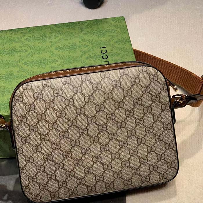 G*u*i unisex messenger bag interlocking g beige ebony gg supreme canvas brown leather style ‎675891 92thg 8563