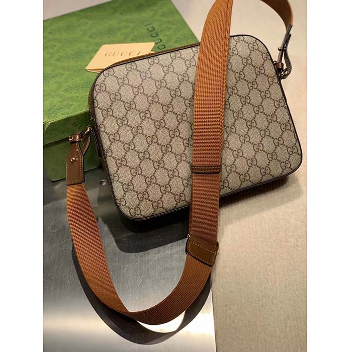 G*u*i unisex messenger bag interlocking g beige ebony gg supreme canvas brown leather style ‎675891 92thg 8563