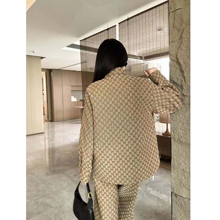 G*u*i women gg canvas shirt point collar dropped shoulder long sleeves