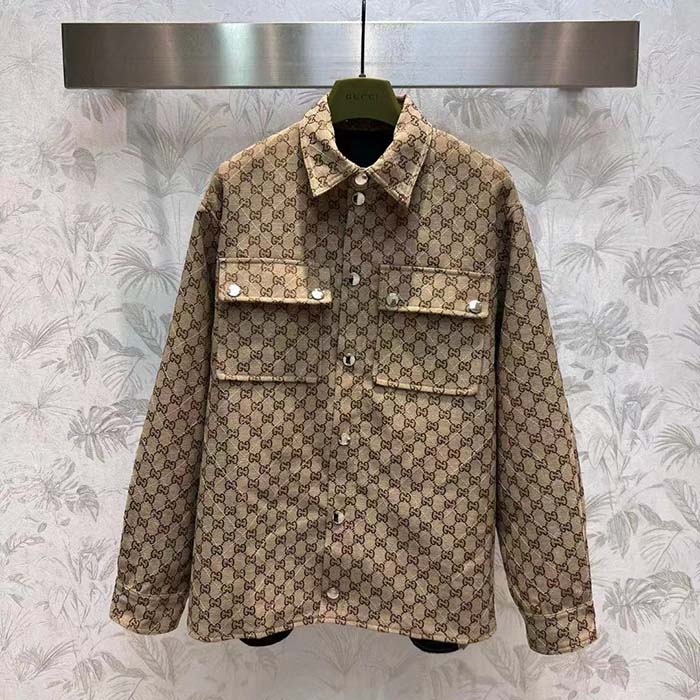 G*u*i men gg canvas shirt point collar dropped shoulder long sleeves