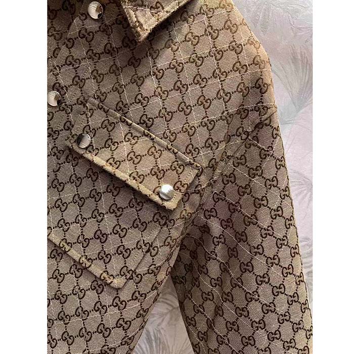 G*u*i men gg canvas shirt point collar dropped shoulder long sleeves