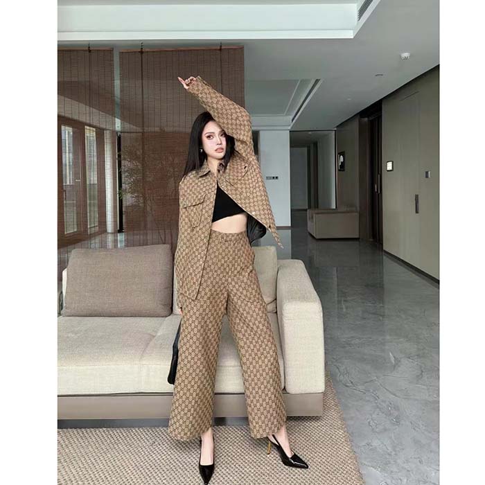 G*u*i women gg canvas shirt point collar dropped shoulder long sleeves