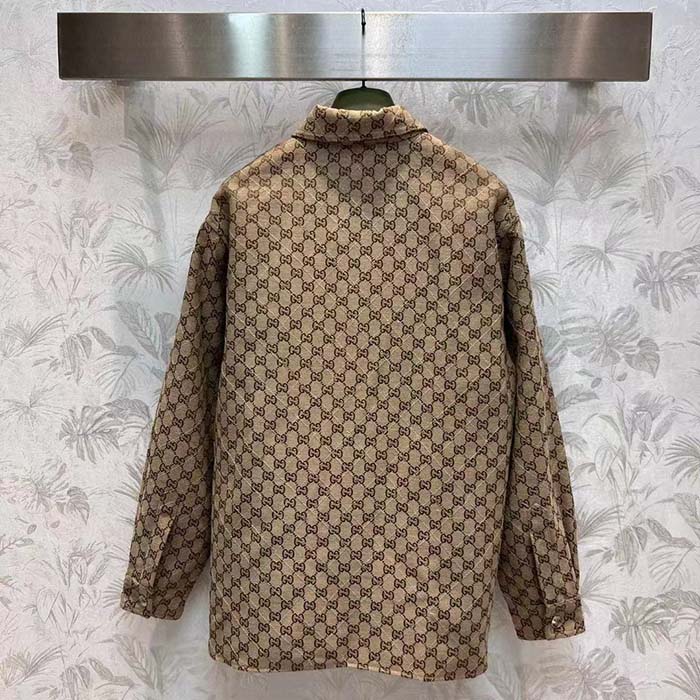 G*u*i men gg canvas shirt point collar dropped shoulder long sleeves