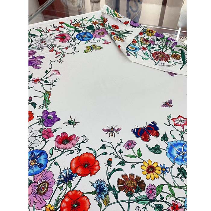 G*u*i women gg flora print silk carré multicolor white twill