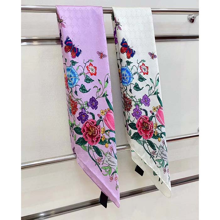 G*u*i women gg flora print silk carré multicolor white twill