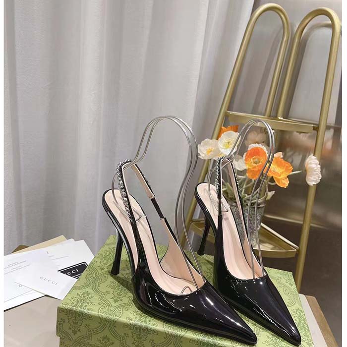 G*u*i women gg G*u*i signoria slingback pump black patent leather high heel