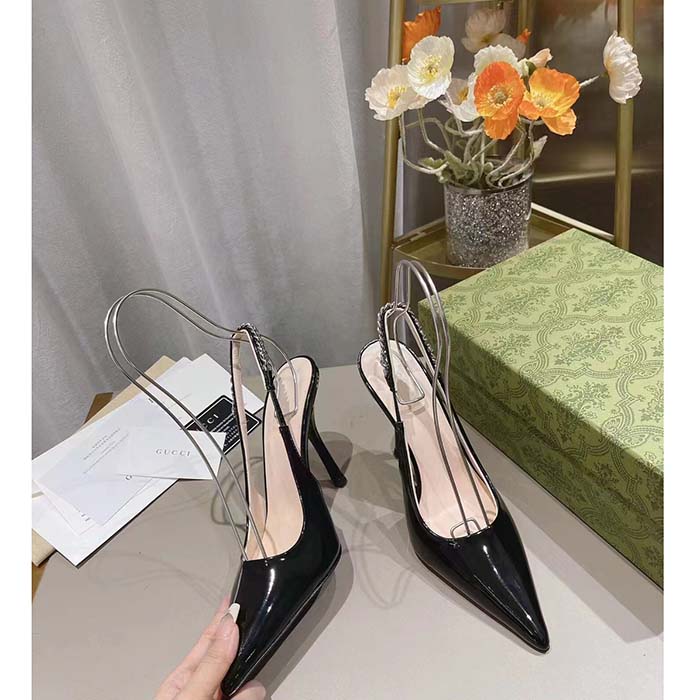 G*u*i women gg G*u*i signoria slingback pump black patent leather high heel