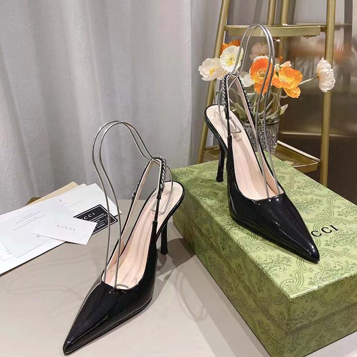 G*u*i women gg G*u*i signoria slingback pump black patent leather high heel