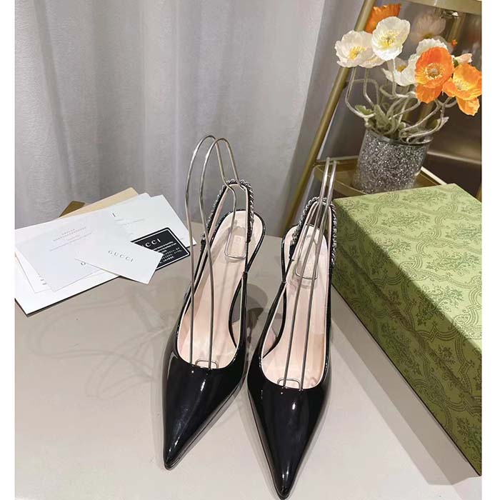 G*u*i women gg G*u*i signoria slingback pump black patent leather high heel