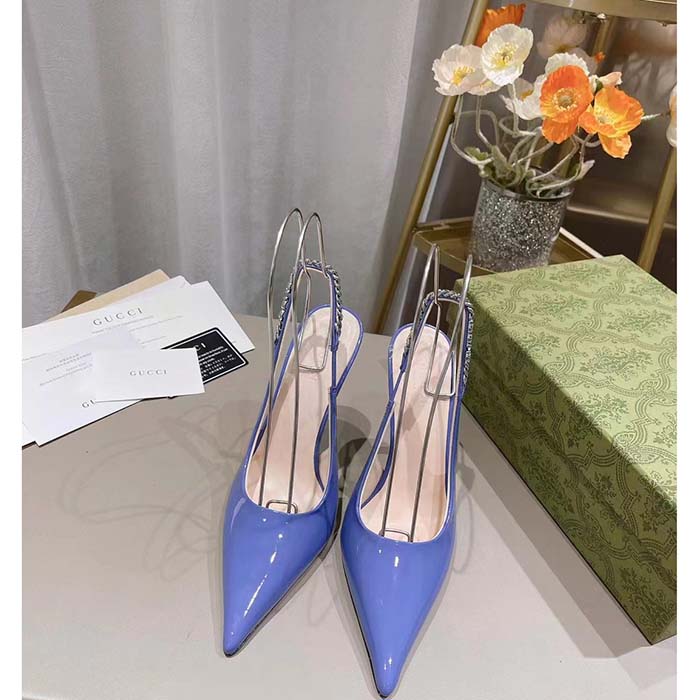 G*u*i women gg G*u*i signoria slingback pump lilac patent leather high heel