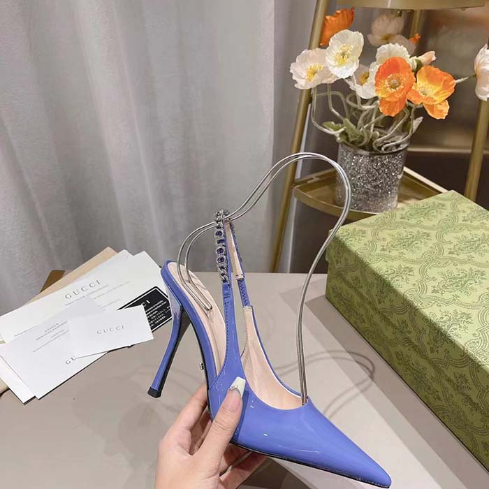 G*u*i women gg G*u*i signoria slingback pump lilac patent leather high heel