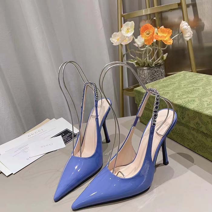 G*u*i women gg G*u*i signoria slingback pump lilac patent leather high heel